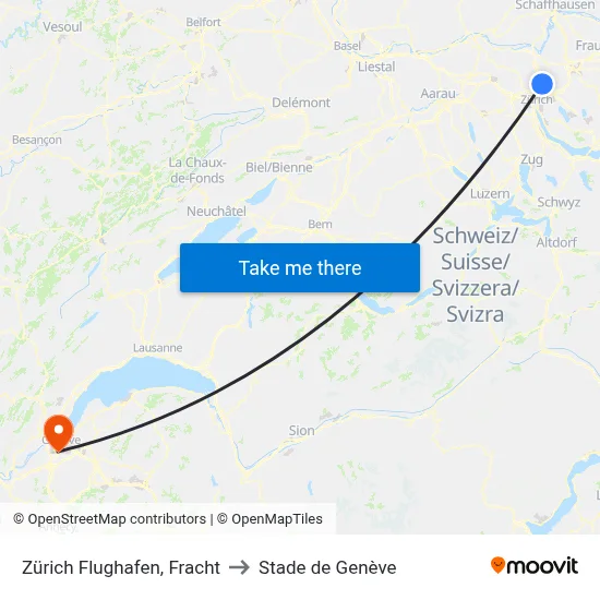 Zürich Flughafen, Fracht to Stade de Genève map