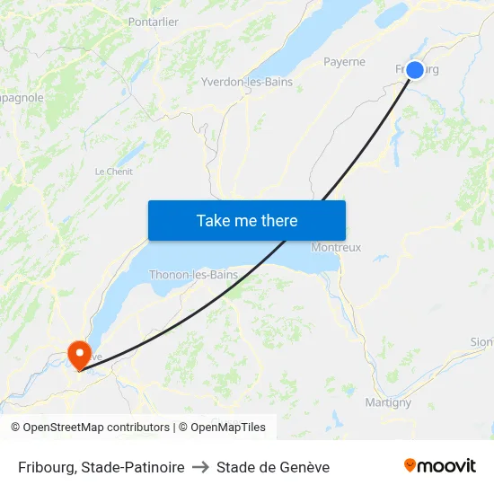 Fribourg, Stade-Patinoire to Stade de Genève map