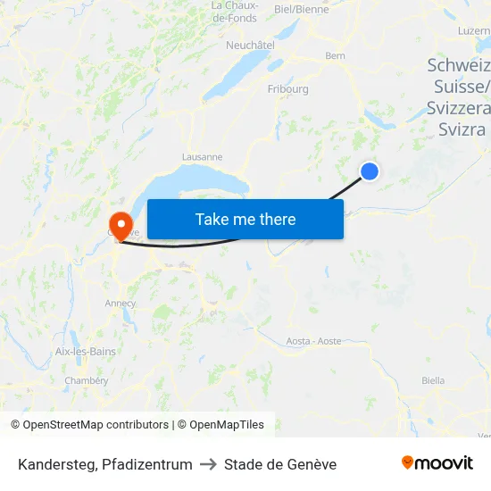 Kandersteg, Pfadizentrum to Stade de Genève map