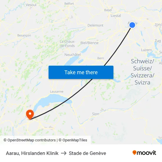 Aarau, Hirslanden Klinik to Stade de Genève map