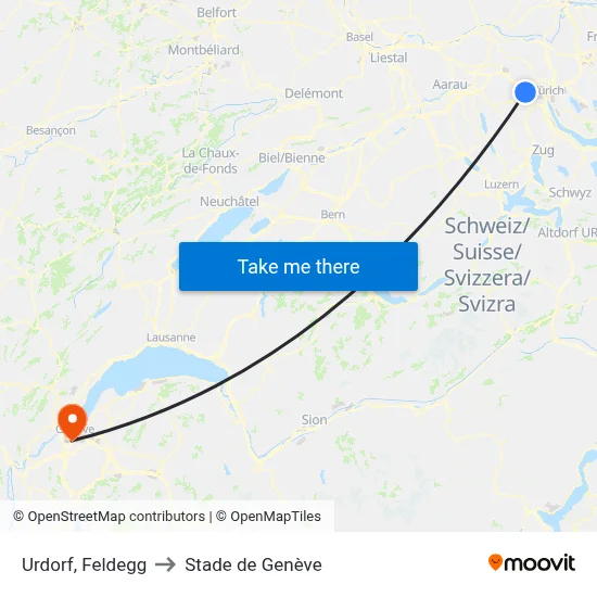 Urdorf, Feldegg to Stade de Genève map