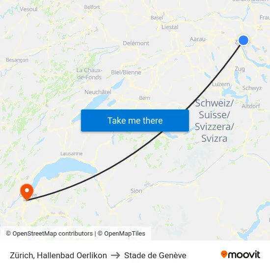 Zürich, Hallenbad Oerlikon to Stade de Genève map