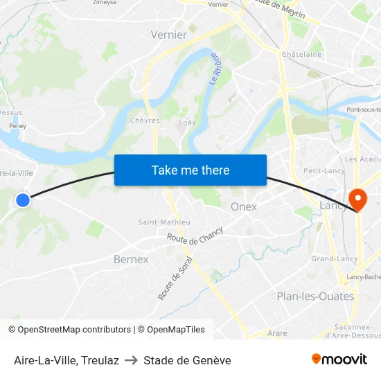 Aire-La-Ville, Treulaz to Stade de Genève map