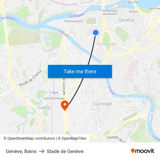 Genève, Bains to Stade de Genève map