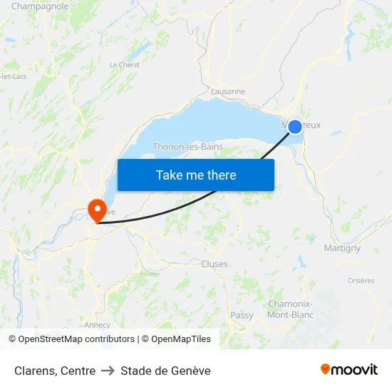Clarens, Centre to Stade de Genève map