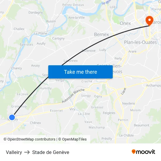Valleiry to Stade de Genève map