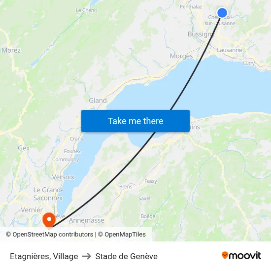 Etagnières, Village to Stade de Genève map