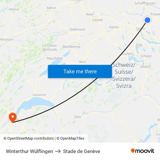 Winterthur Wülflingen to Stade de Genève map