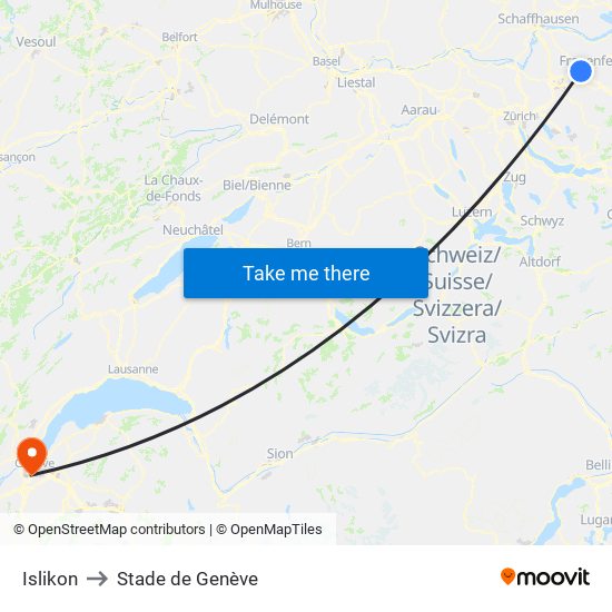 Islikon to Stade de Genève map