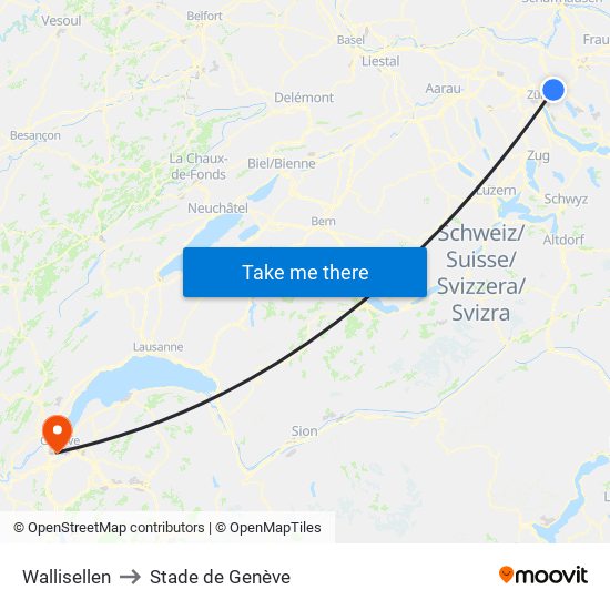 Wallisellen to Stade de Genève map