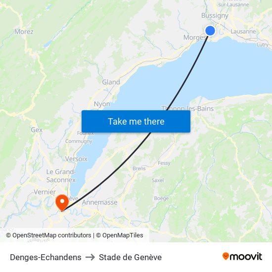 Denges-Echandens to Stade de Genève map