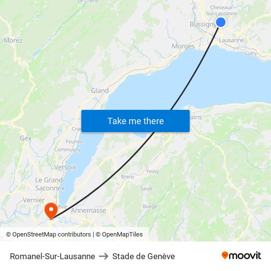 Romanel-Sur-Lausanne to Stade de Genève map