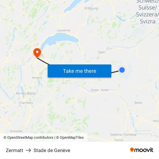 Zermatt to Stade de Genève map
