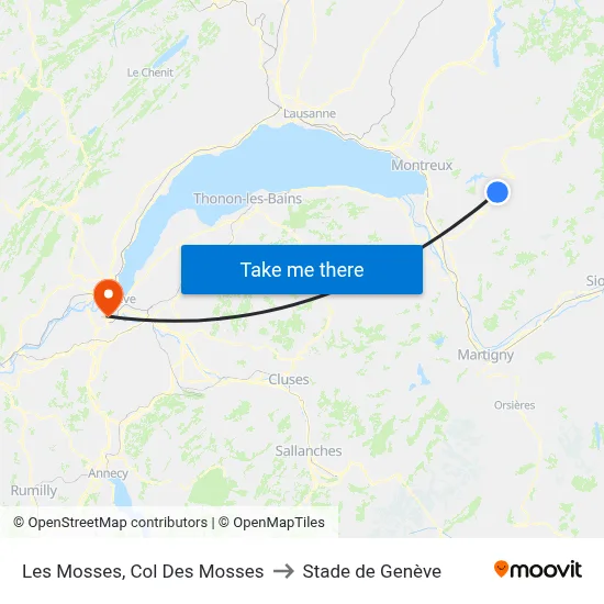 Les Mosses, Col Des Mosses to Stade de Genève map