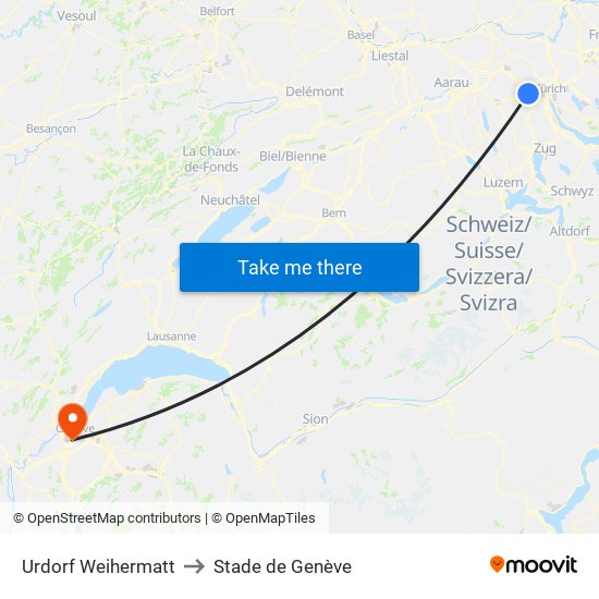 Urdorf Weihermatt to Stade de Genève map