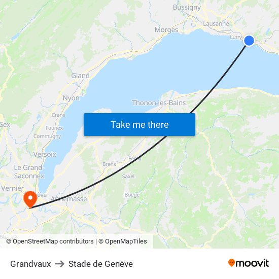 Grandvaux to Stade de Genève map