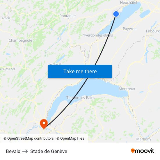 Bevaix to Stade de Genève map