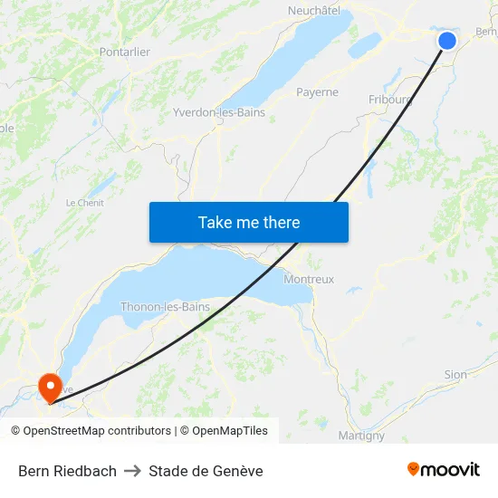 Bern Riedbach to Stade de Genève map