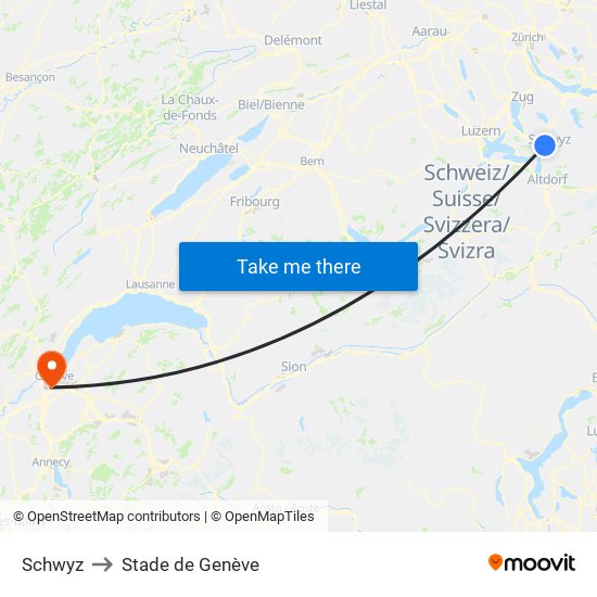 Schwyz to Stade de Genève map