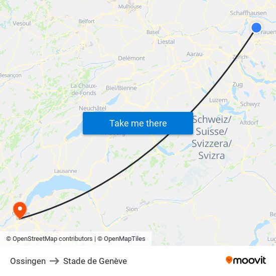 Ossingen to Stade de Genève map