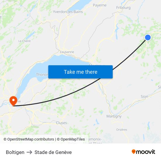 Boltigen to Stade de Genève map