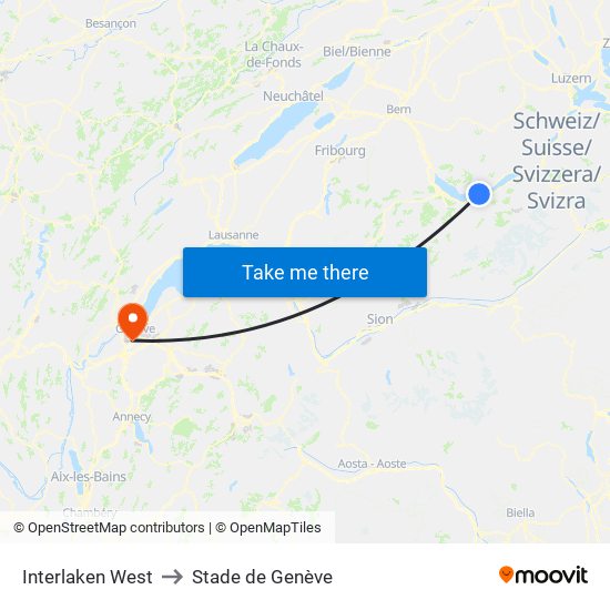 Interlaken West to Stade de Genève map