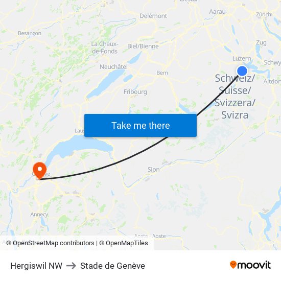Hergiswil NW to Stade de Genève map