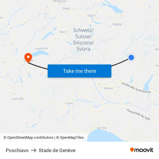 Poschiavo to Stade de Genève map