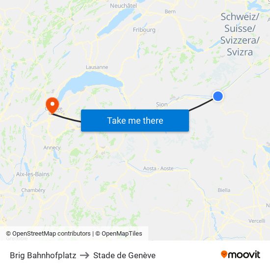 Brig Bahnhofplatz to Stade de Genève map
