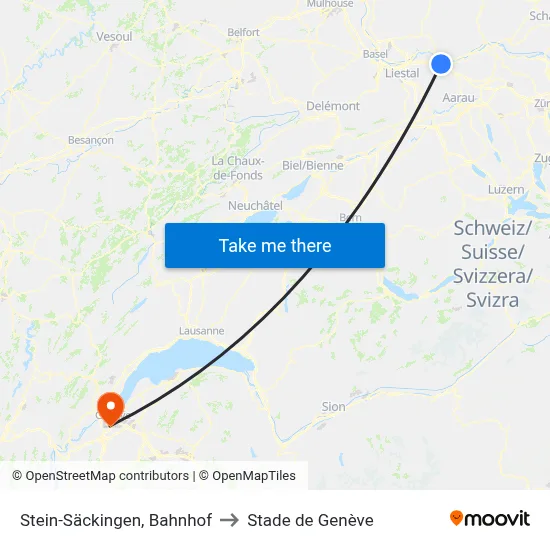 Stein-Säckingen, Bahnhof to Stade de Genève map