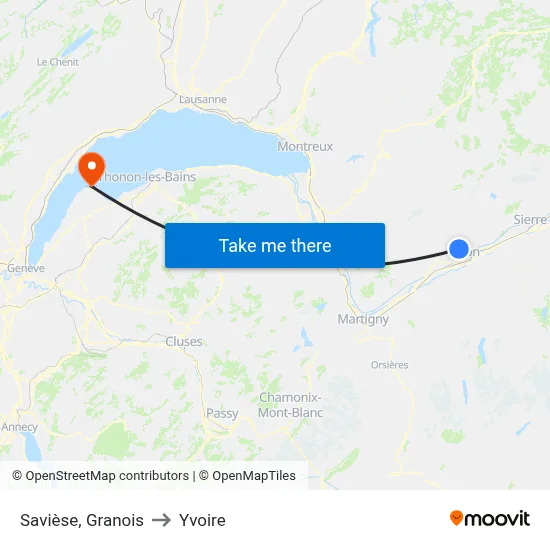Savièse, Granois to Yvoire map