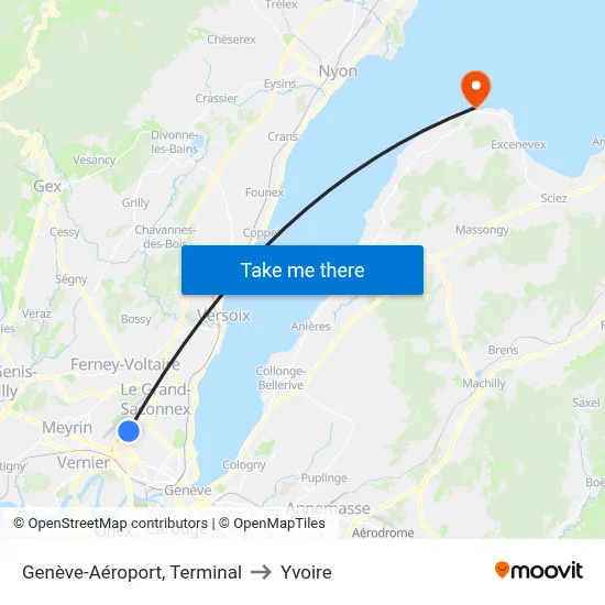Genève-Aéroport, Terminal to Yvoire map