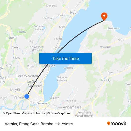 Vernier, Etang Casa-Bamba to Yvoire map