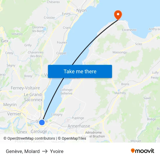 Genève, Molard to Yvoire map