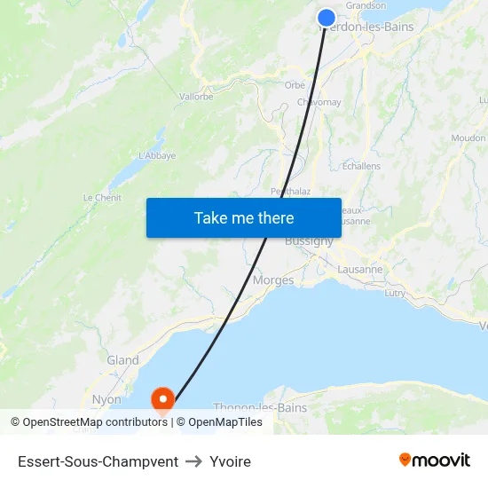 Essert-Sous-Champvent to Yvoire map