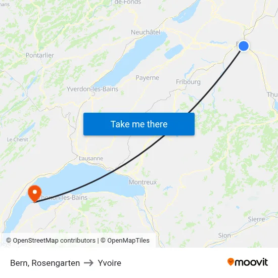 Bern, Rosengarten to Yvoire map