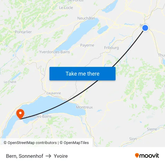 Bern, Sonnenhof to Yvoire map