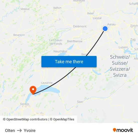 Olten to Yvoire map