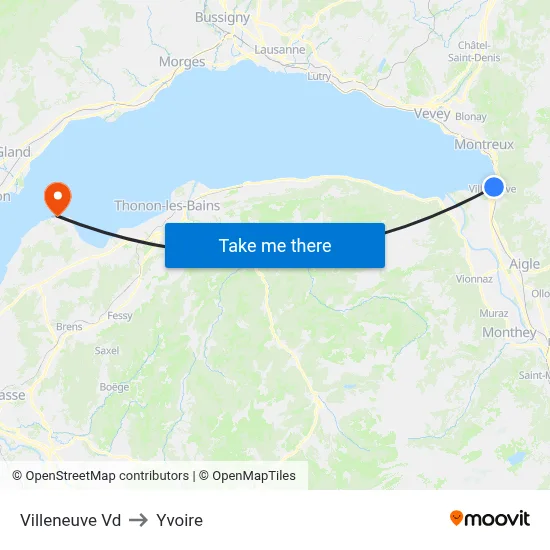 Villeneuve Vd to Yvoire map