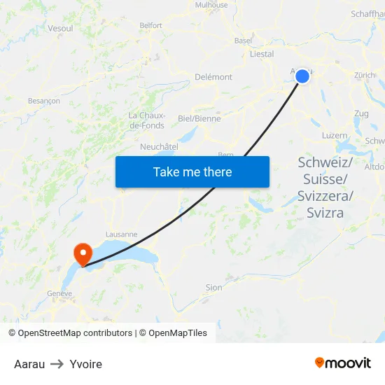 Aarau to Yvoire map