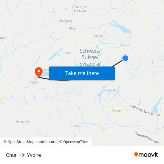 Chur to Yvoire map