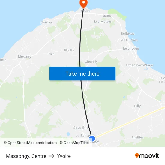 Massongy, Centre to Yvoire map