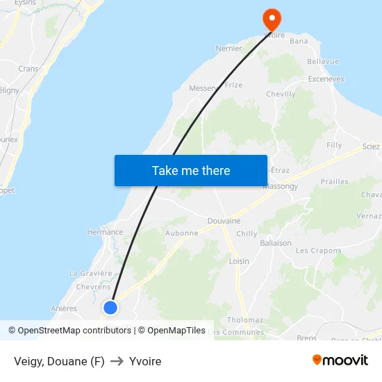 Veigy, Douane (F) to Yvoire map