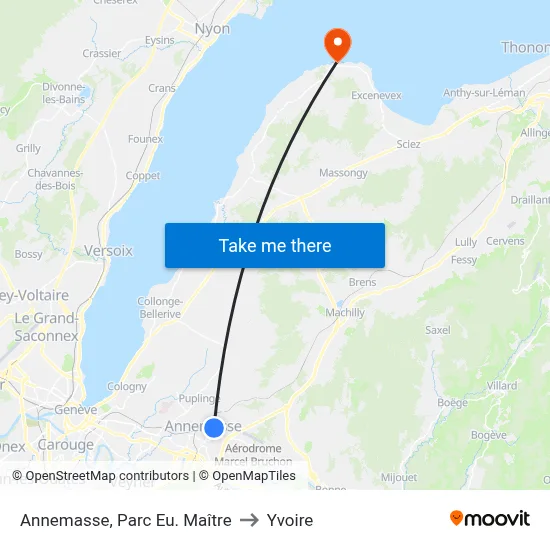 Annemasse, Parc Eu. Maître to Yvoire map