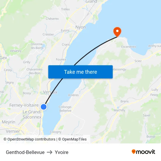 Genthod-Bellevue to Yvoire map