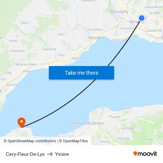 Cery-Fleur-De-Lys to Yvoire map