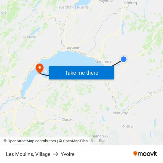 Les Moulins, Village to Yvoire map