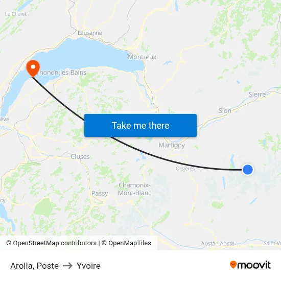 Arolla, Poste to Yvoire map