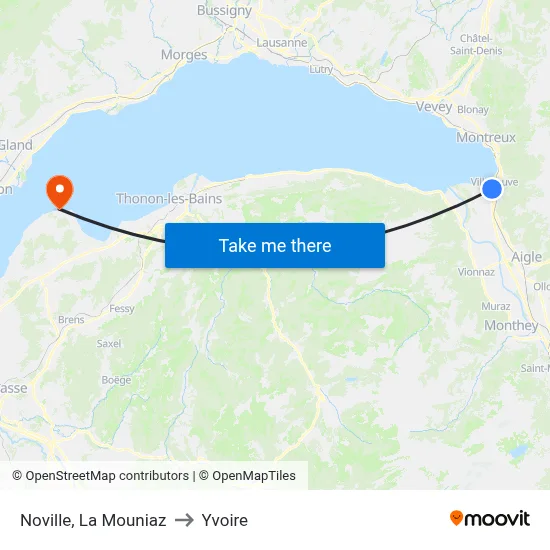 Noville, La Mouniaz to Yvoire map
