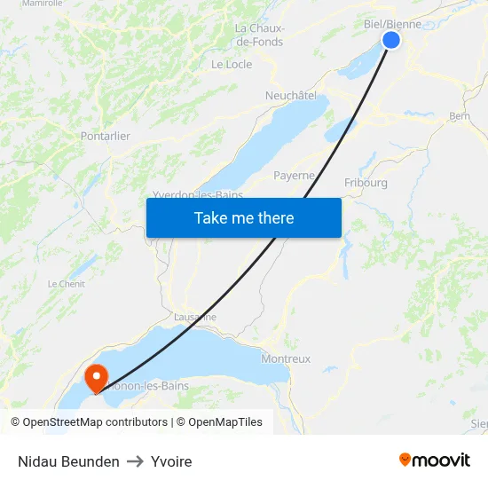 Nidau Beunden to Yvoire map